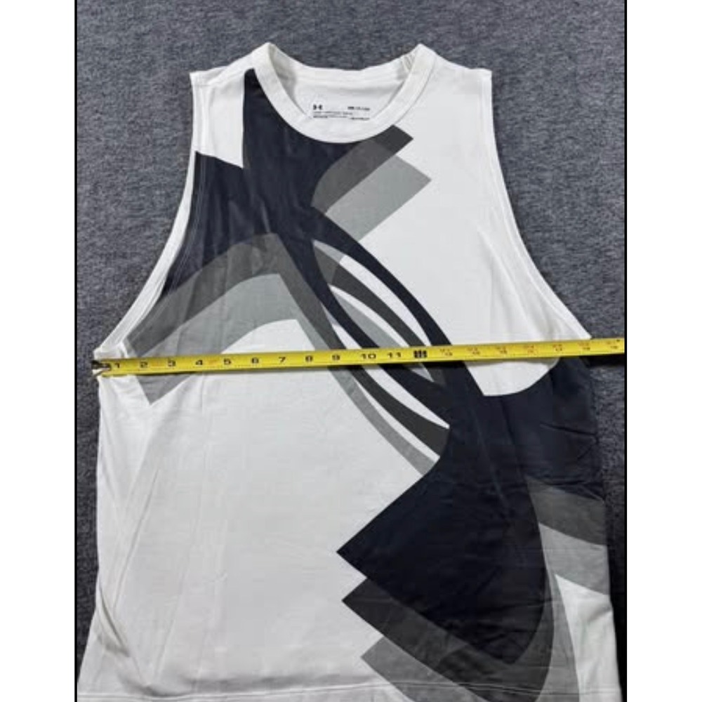 Under Armour Womens HeatGear Muscle Tank Top White Graphic Logo Loose Fit- Small - Picture 4 of 5
